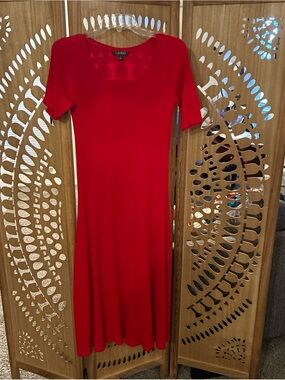 Ralph Lauren Red Short Sleeve Midi Scoop Neck Dress